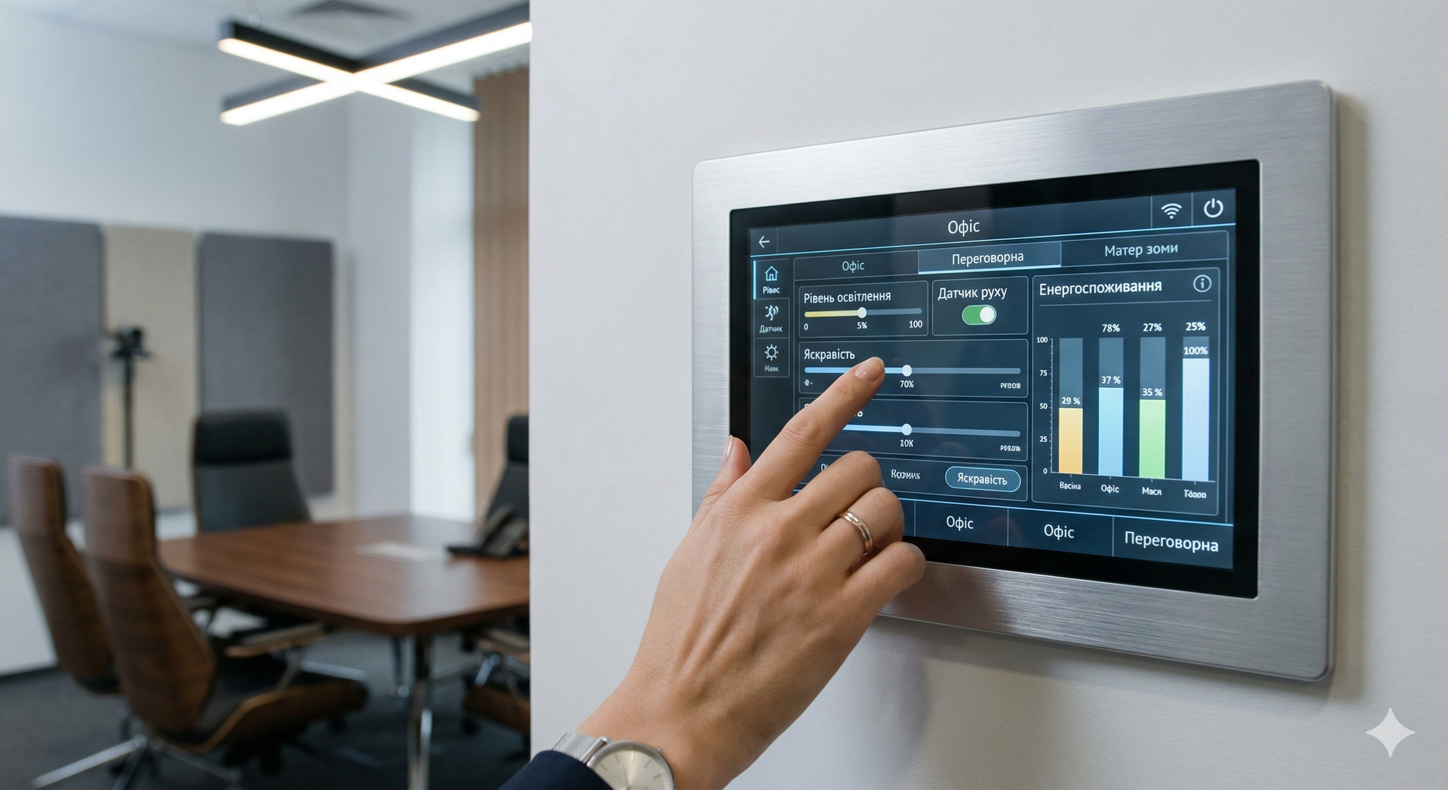 панель керування світлом в офісі